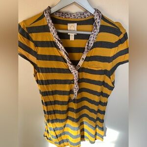 Vintage Anthropologie Rio Rao Striped Yellow and Gray Top - L